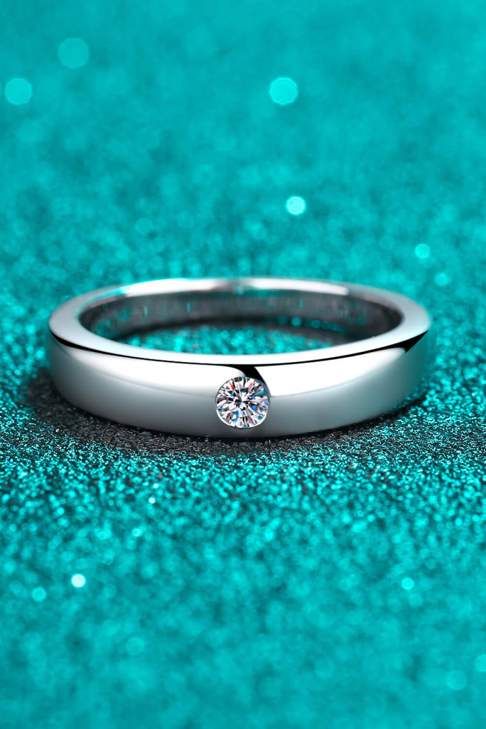 Silver Inlaid Moissanite Band RingRingBeach Rose Co.