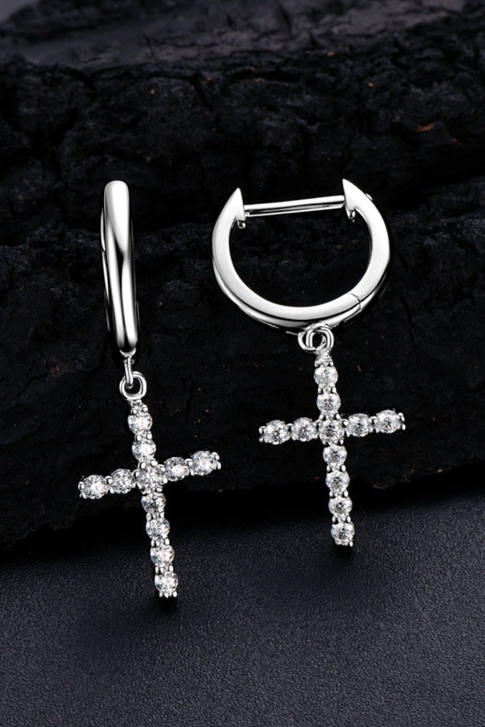 Silver Moissanite Cross Huggie EarringsEarringsTrendsi