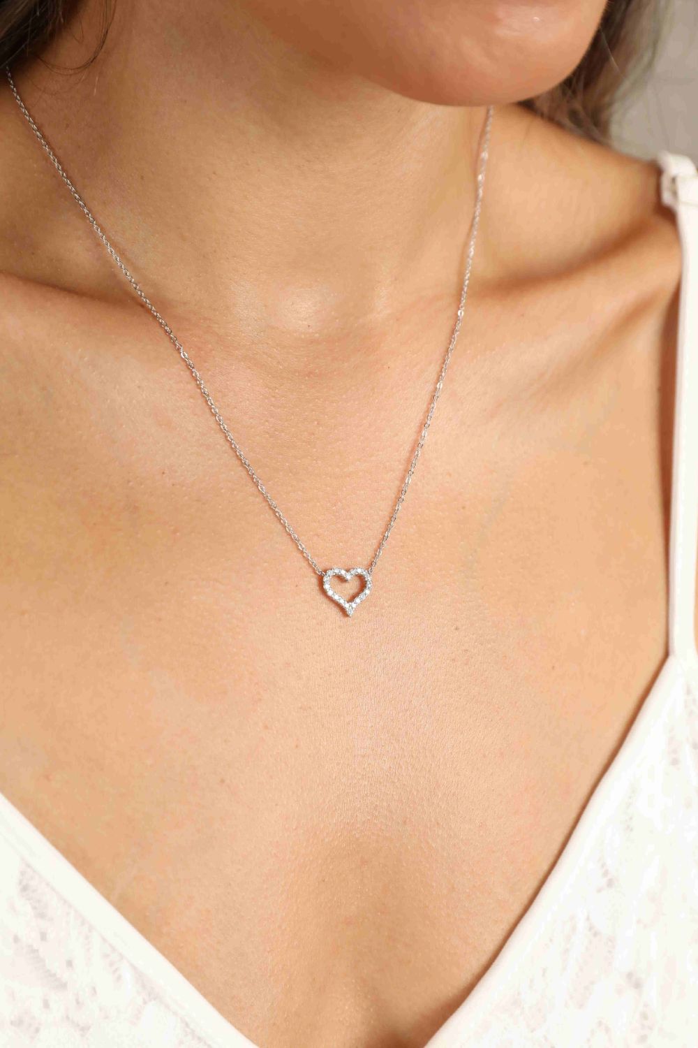 Silver Moissanite Heart NecklaceNecklaceAdored