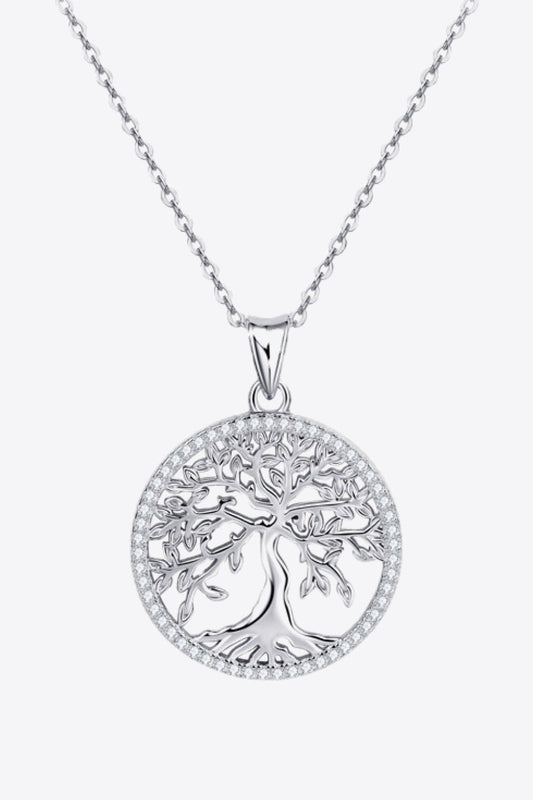 Silver Moissanite Tree of Lift Pendant NecklaceNecklaceAdored