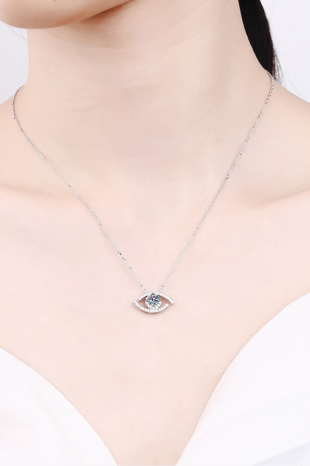 Silver Moissanite & Zircon Evil Eye Pendant NecklaceNecklaceBeach Rose Co.