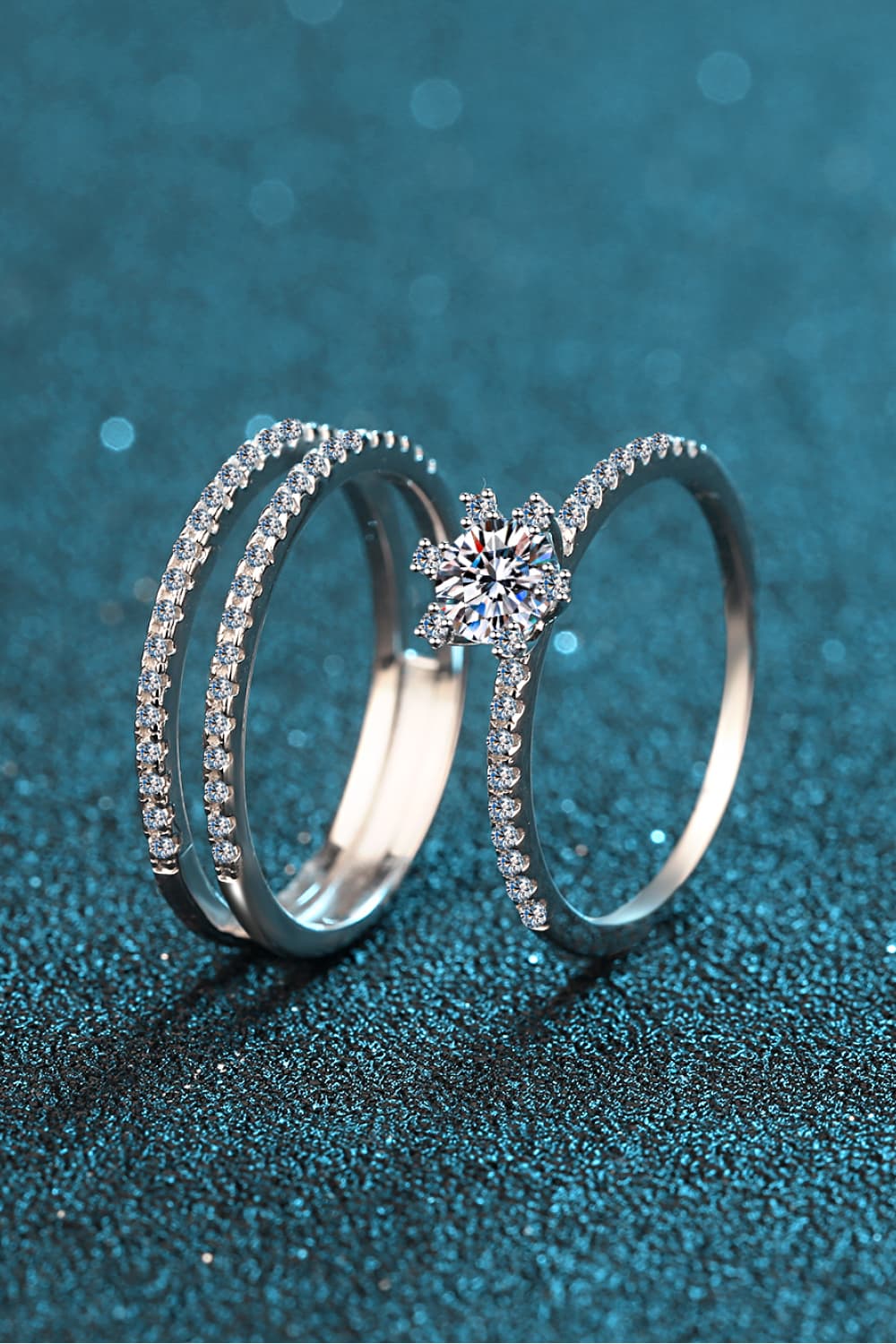 Silver Moissanite & Zircon Ring SetRingBeach Rose Co.