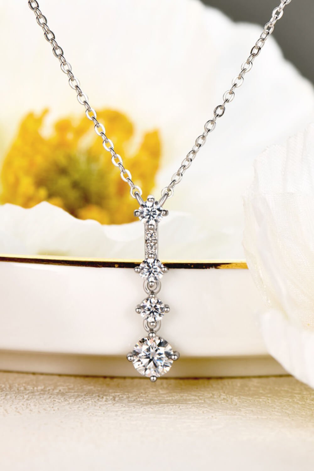 Silver Multi-Moissanite & Zircon Pendant NecklaceNecklaceAdored