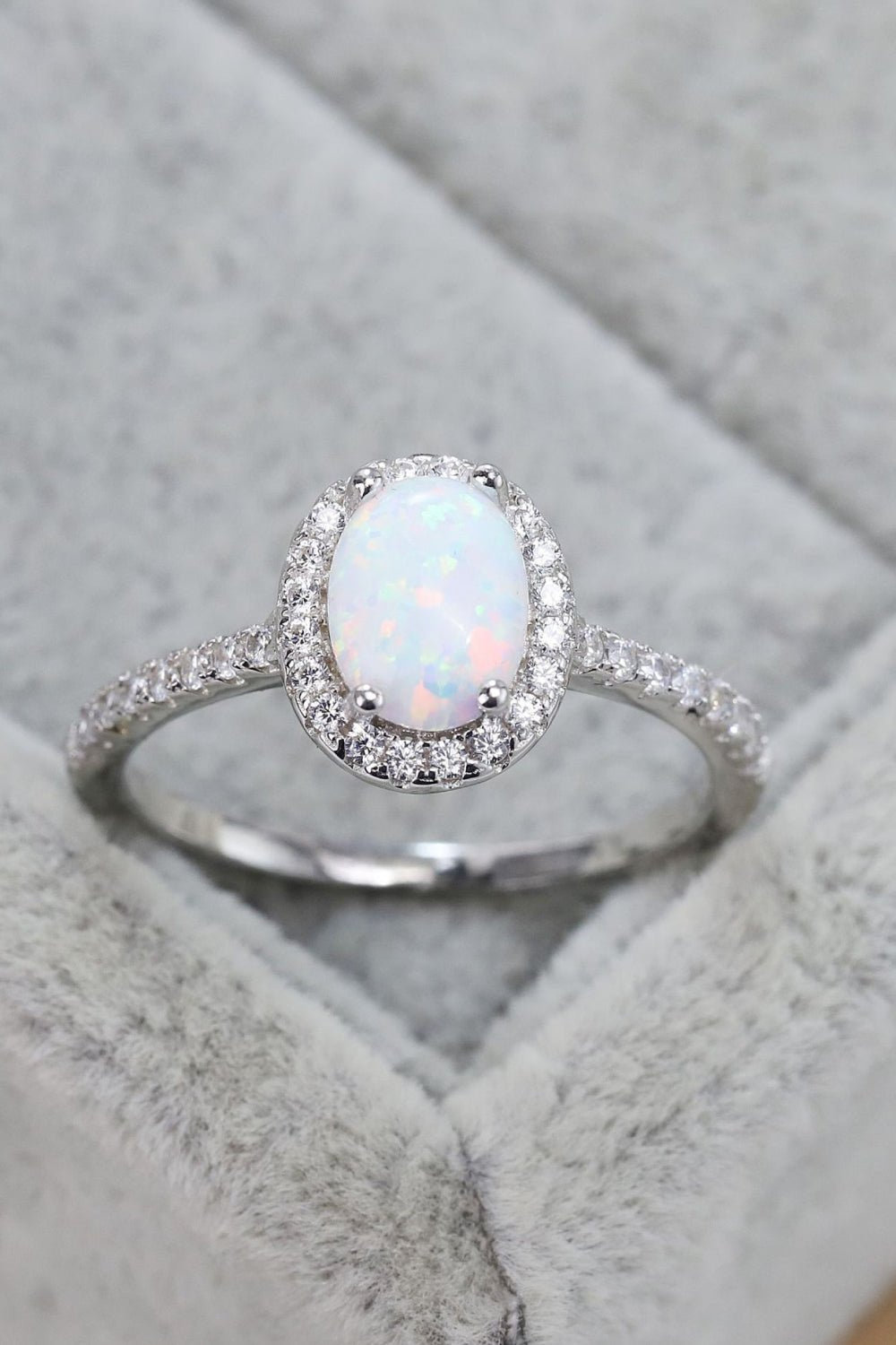 Silver Opal & Zircon Halo RingRingBeach Rose Co.