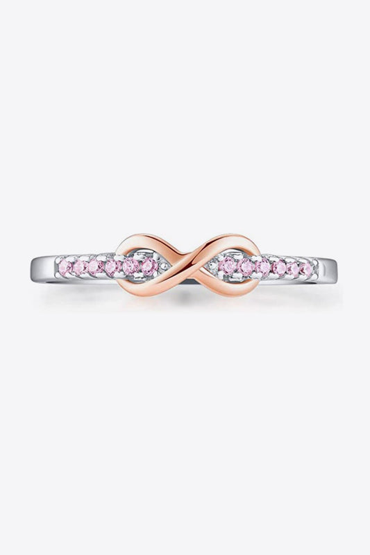 Silver & Rose Gold Pink Zircon Infinity Skinny Band RingRingBeach Rose Co.