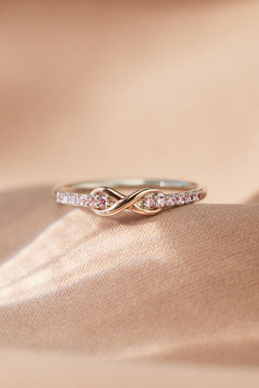 Silver & Rose Gold Pink Zircon Infinity Skinny Band RingRingBeach Rose Co.