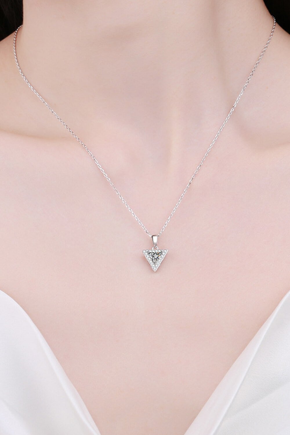 Silver Triangle Moissanite Pendant NecklaceNecklaceBeach Rose Co.