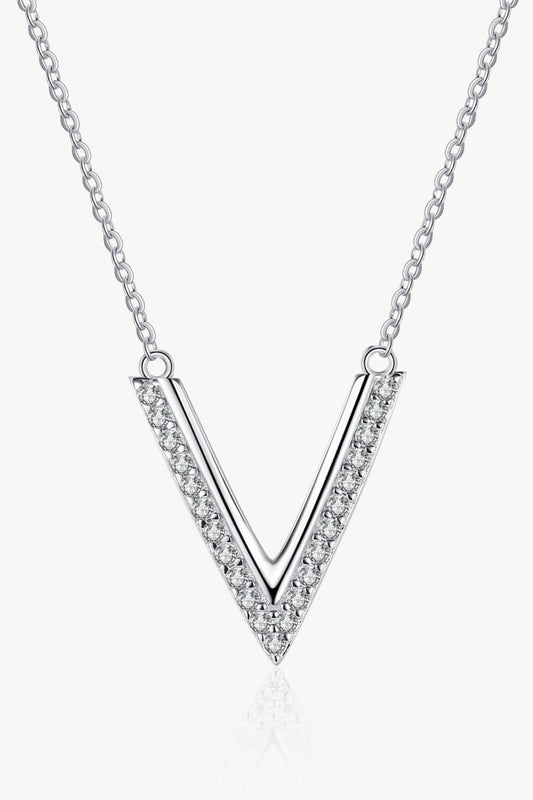 Silver V-Shaped Moissanite Pendant NecklaceNecklaceAdored