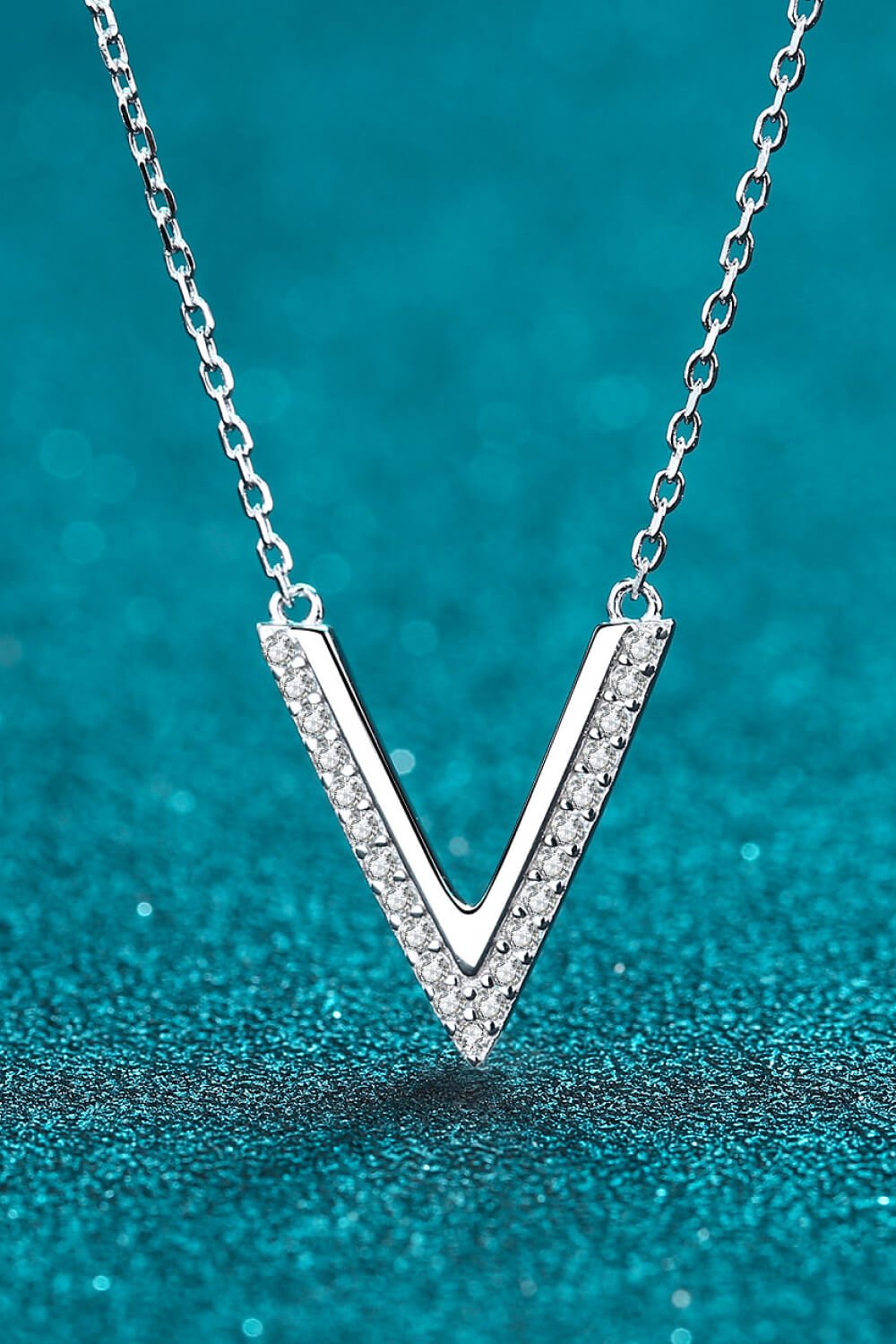 Silver V-Shaped Moissanite Pendant NecklaceNecklaceAdored