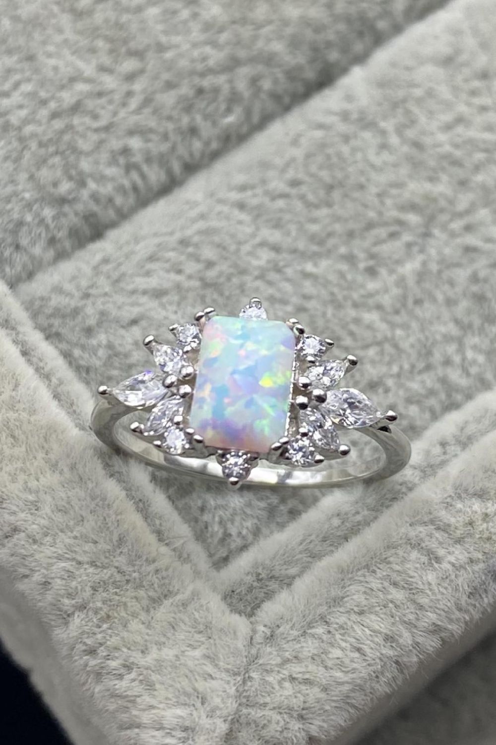 Silver Zircon and Opal RingRingBeach Rose Co.