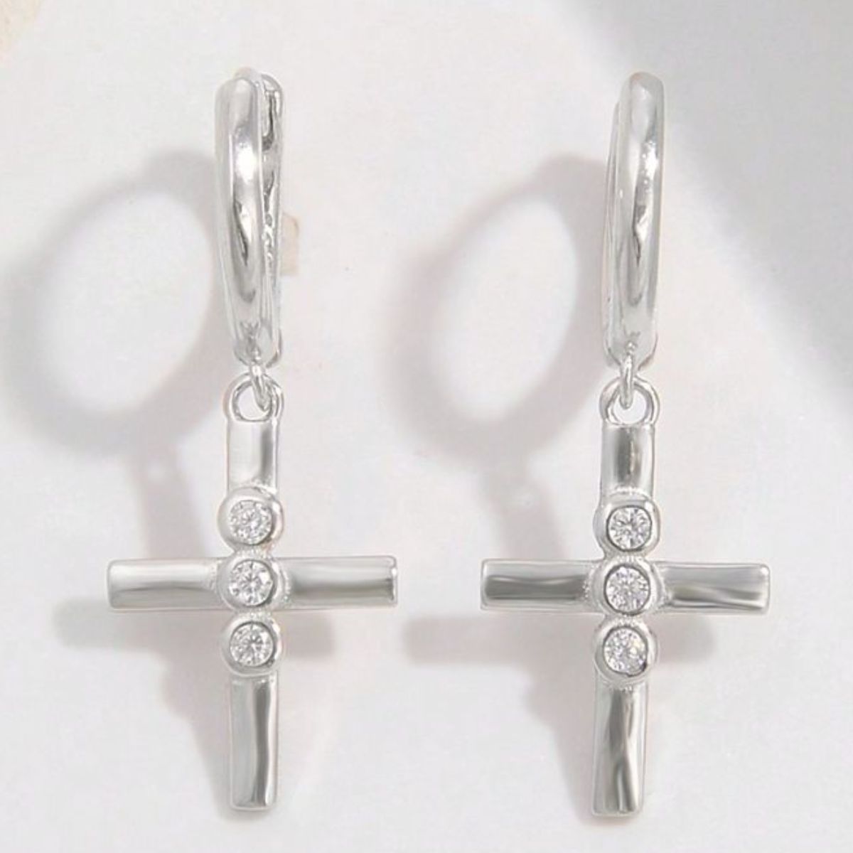 Silver Zircon Cross Drop EarringsEarringsBeach Rose Co.