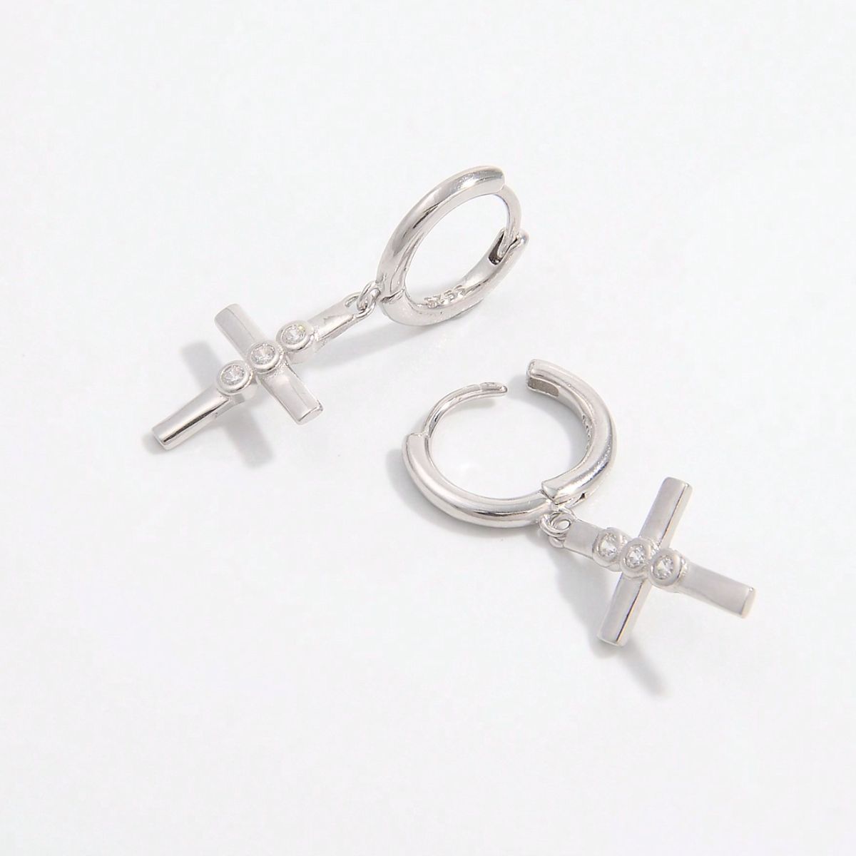 Silver Zircon Cross Drop EarringsEarringsBeach Rose Co.