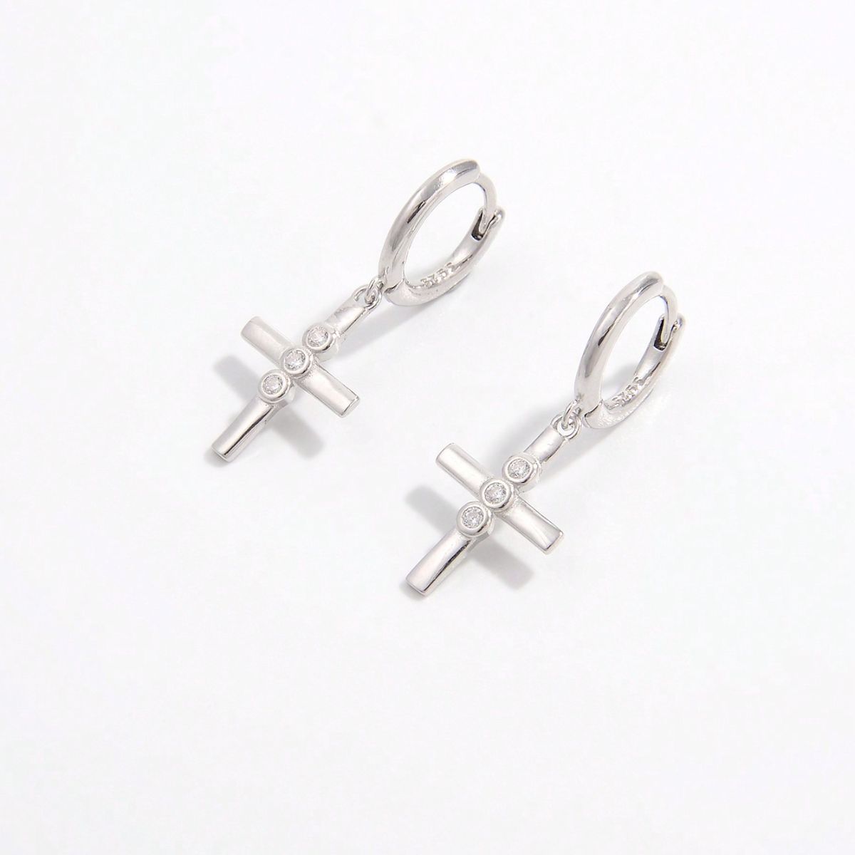 Silver Zircon Cross Drop EarringsEarringsBeach Rose Co.