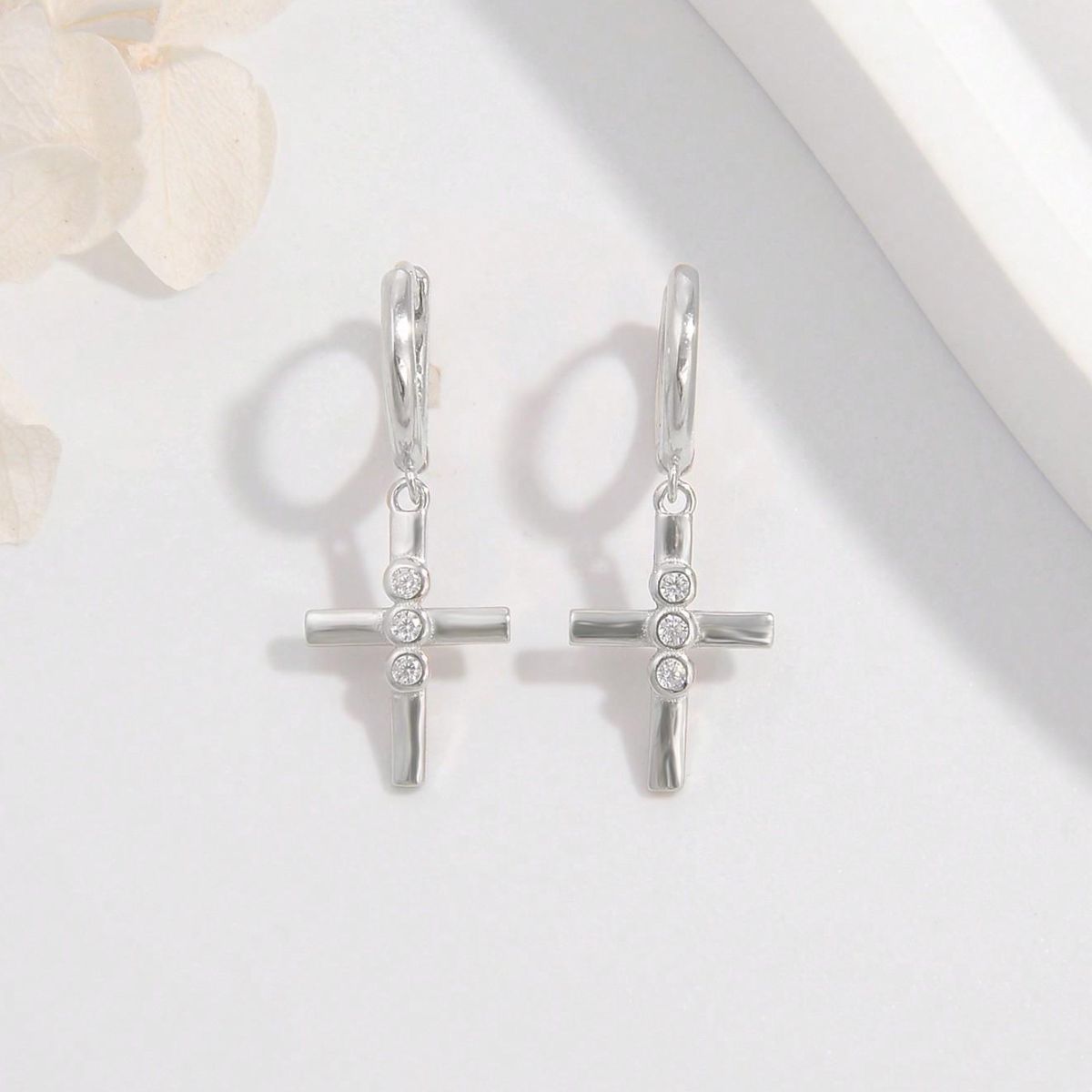 Silver Zircon Cross Drop EarringsEarringsBeach Rose Co.