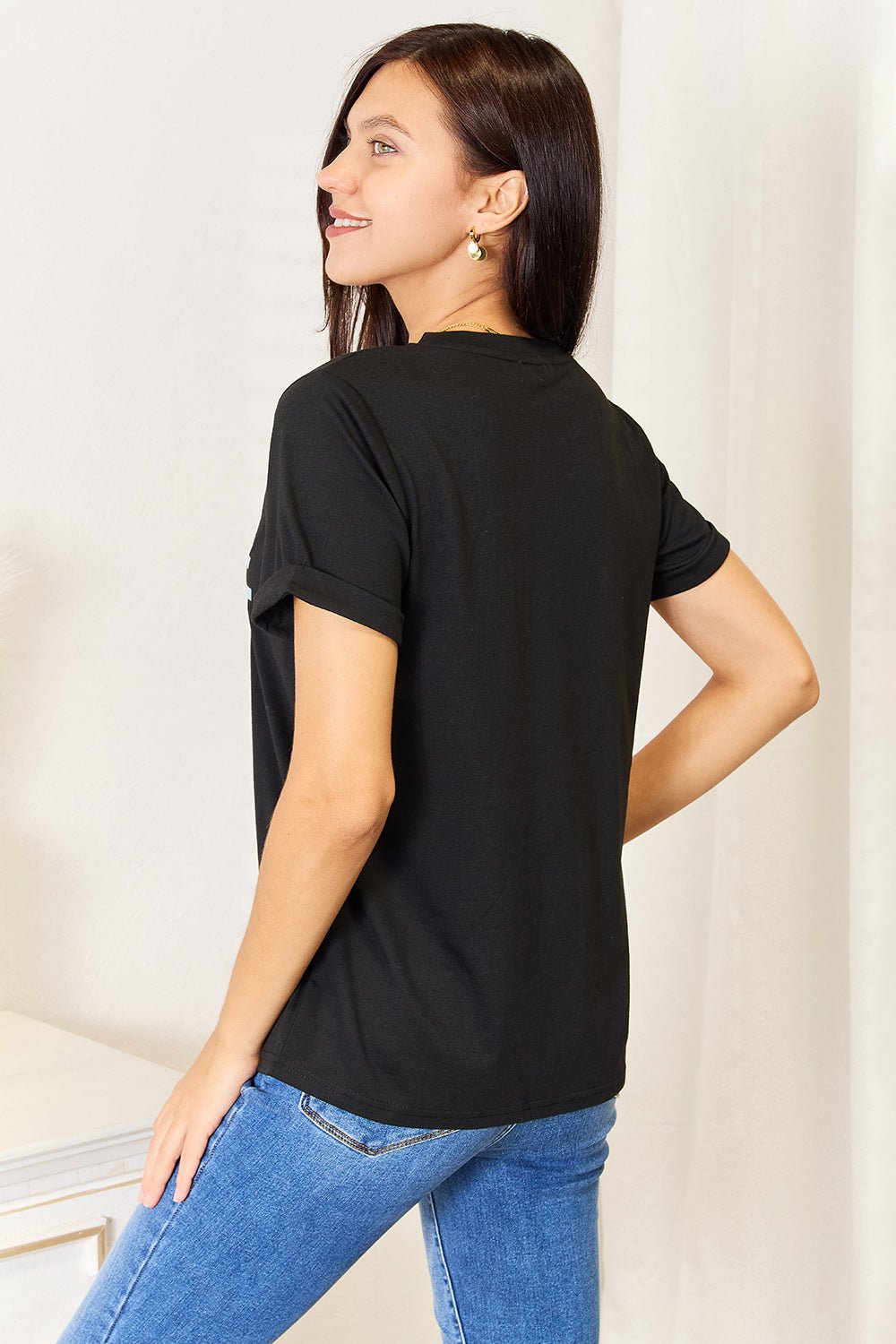 Simply Love - Black Expensive & Difficult Graphic Cuffed Sleeve T-Shirt