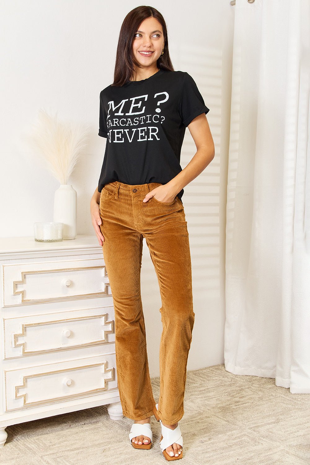 Simply Love - Black Me? Sarcastic? Never Graphic Crew Neck T-Shirt