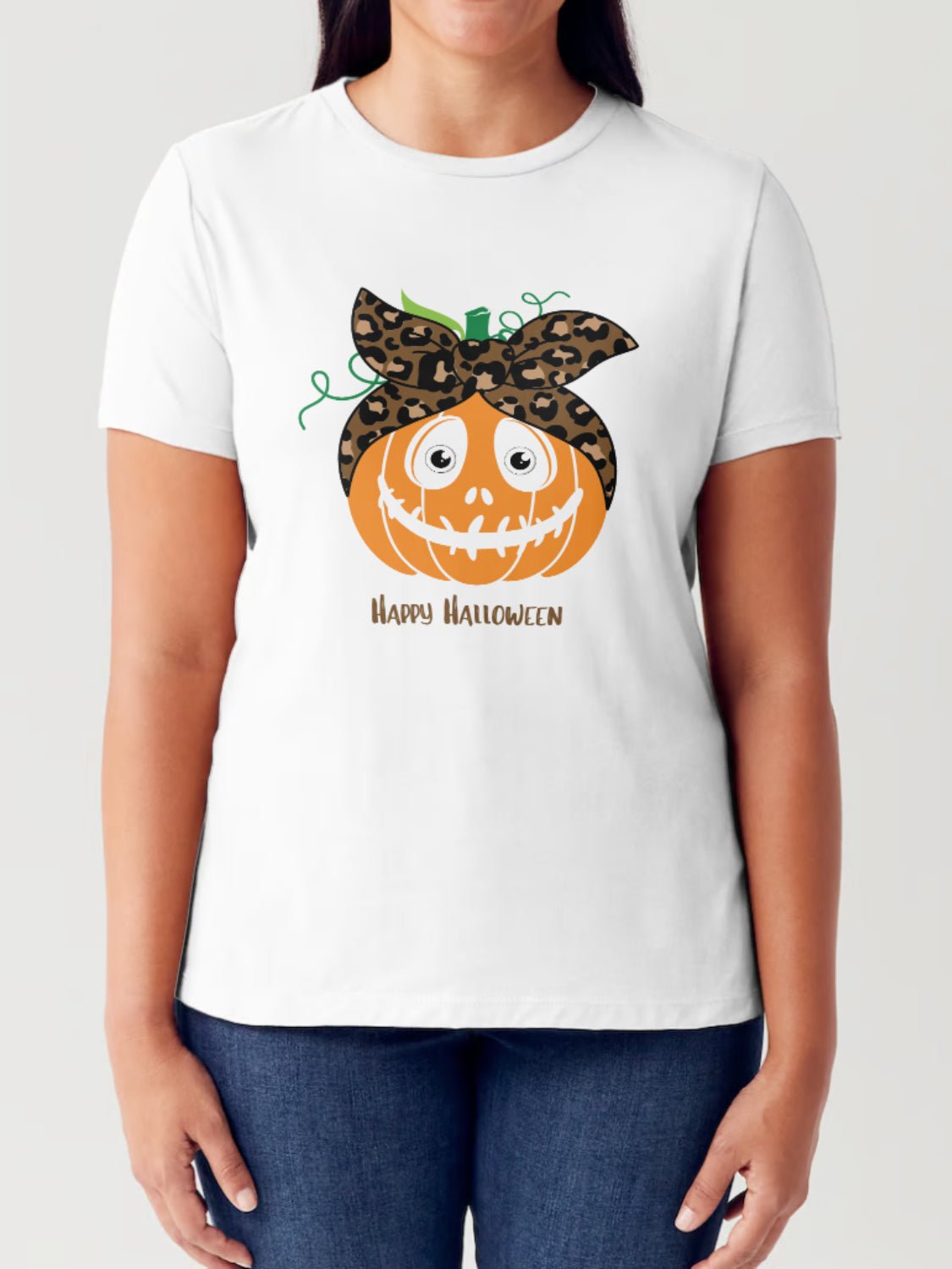 Simply Love - Happy Halloween Pumpkin Graphic Short Sleeve Seamless T-Shirt