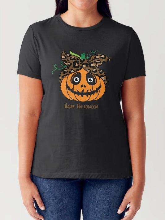 Simply Love - Happy Halloween Pumpkin Graphic Short Sleeve Seamless T-Shirt