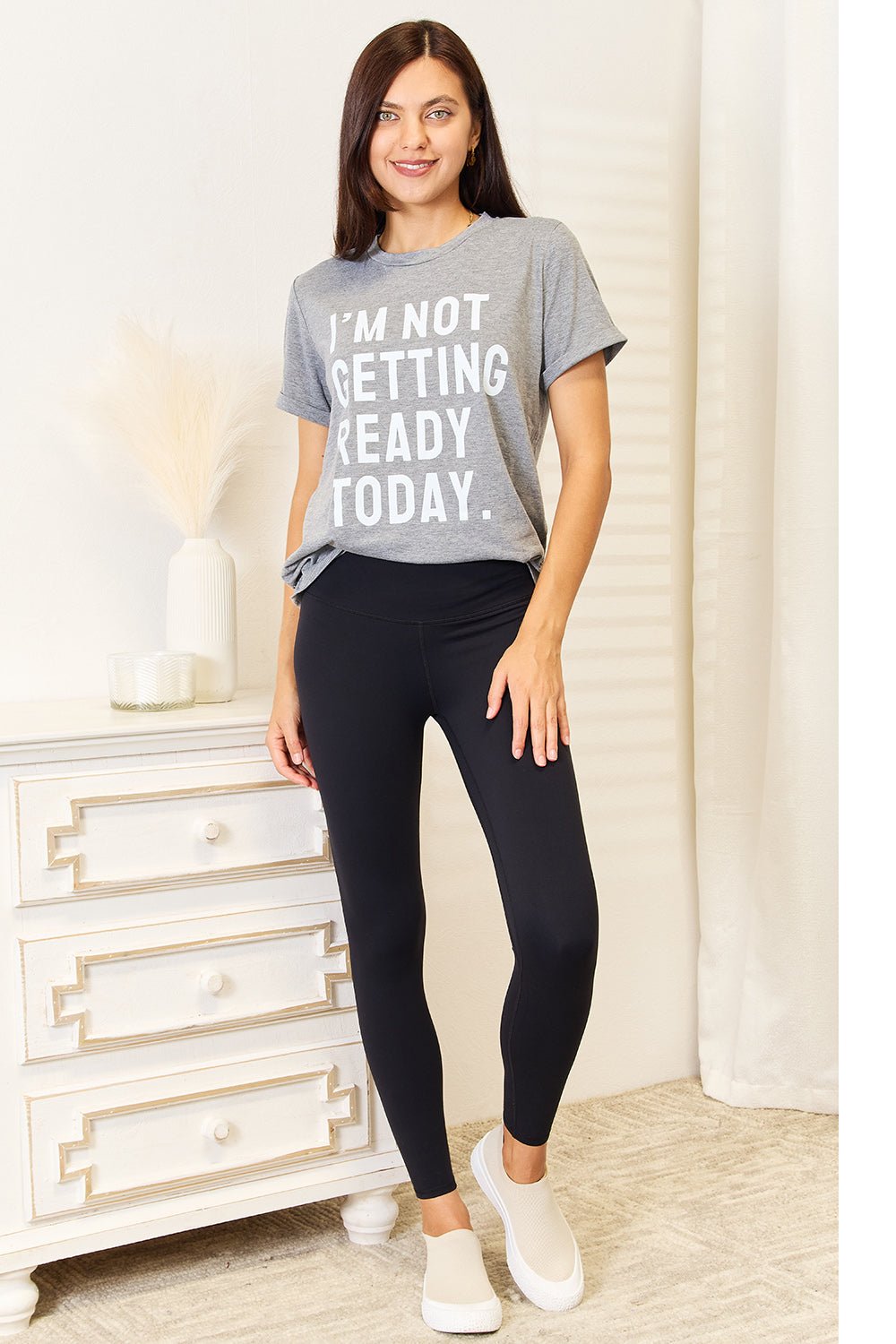 Simply Love - I'm Not Getting Ready Today Graphic T-Shirt in Dark Gray