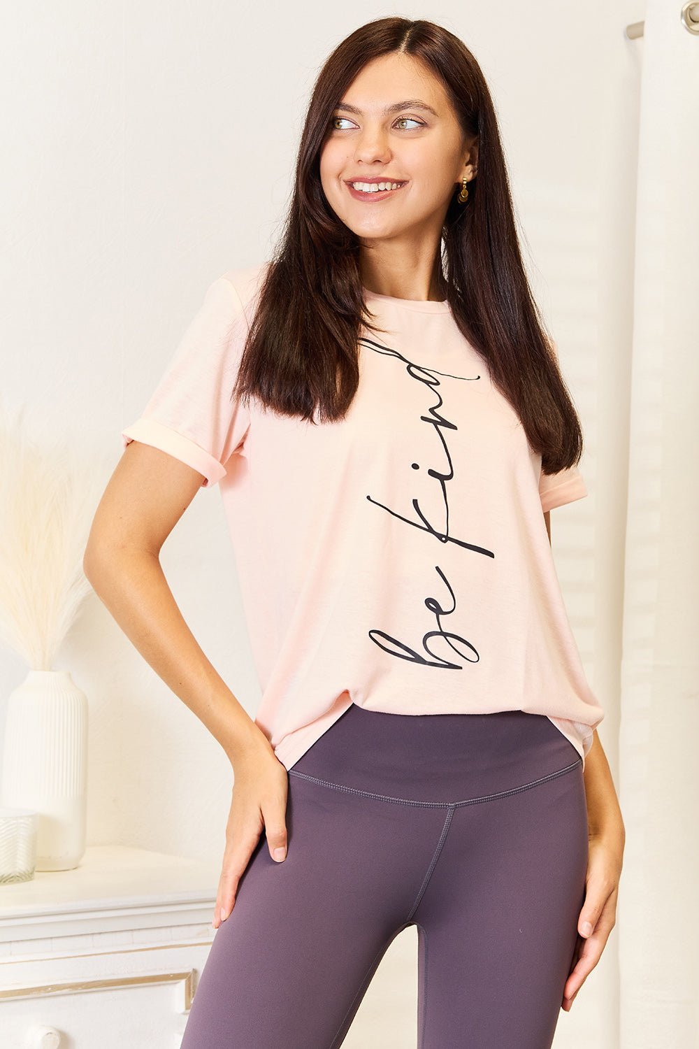 Simply Love - Pink Be Kind Graphic Crew Neck T-Shirt