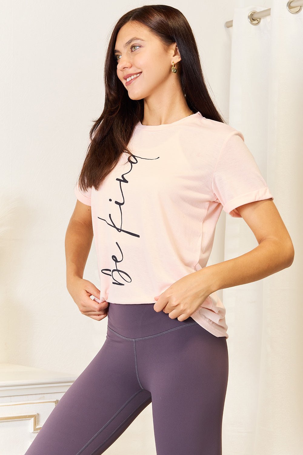 Simply Love - Pink Be Kind Graphic Crew Neck T-Shirt