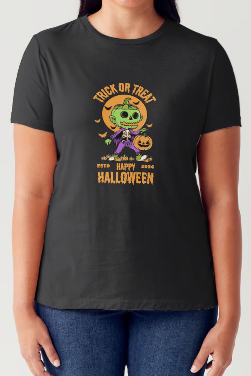 Simply Love - Trick Or Treat Crew Neck Short Sleeve Seamless T-Shirt