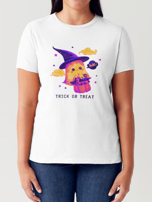 Simply Love - Trick Or Treat Ghost Graphic Short Sleeve Seamless T-Shirt