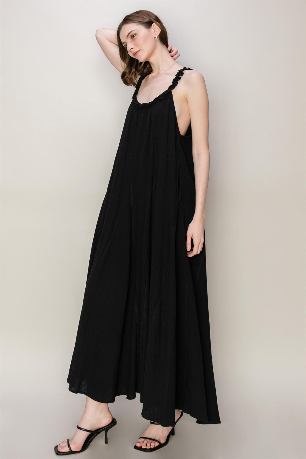 Sleeveless A-Line Maxi Dress in BlackMaxi DressHYFVE