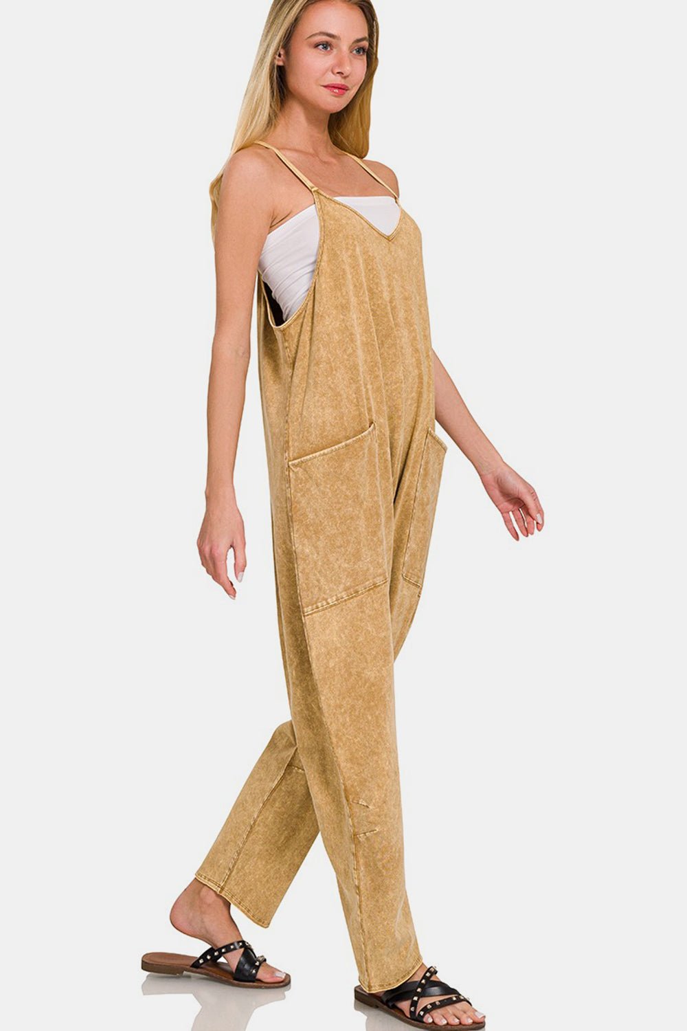 Sleeveless Jumpsuit with Pockets in CamelJumpsuitZenana