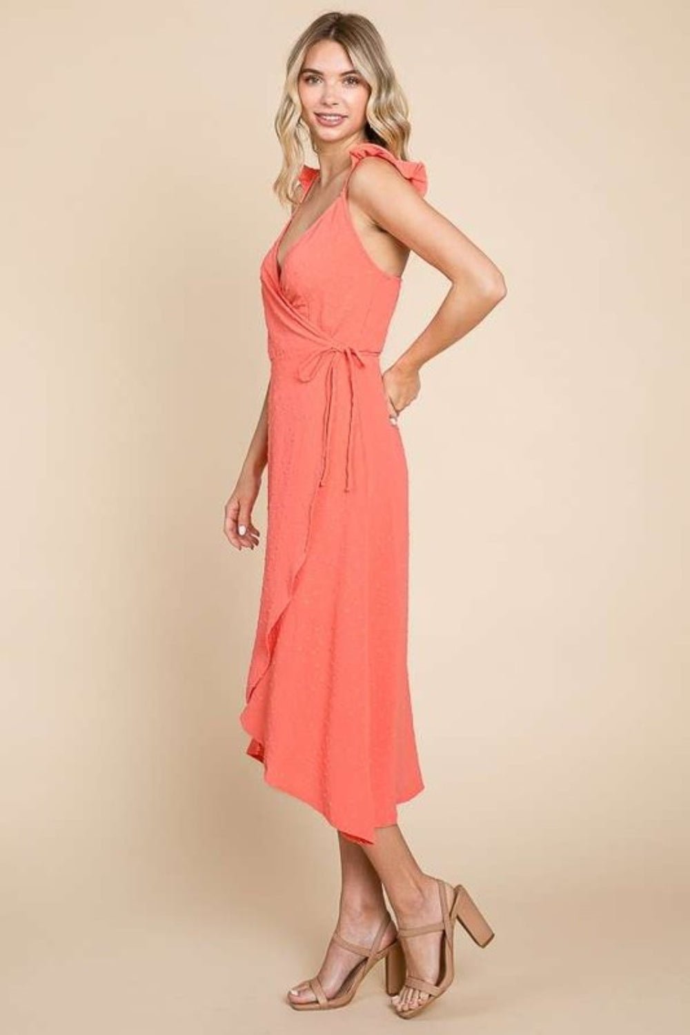 Sleeveless Ruffle Maxi Wrap Dress in Sugar CoralMaxi DressCulture Code
