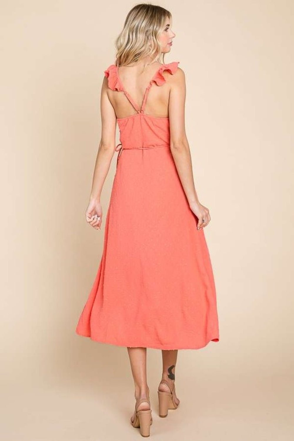 Sleeveless Ruffle Maxi Wrap Dress in Sugar CoralMaxi DressCulture Code
