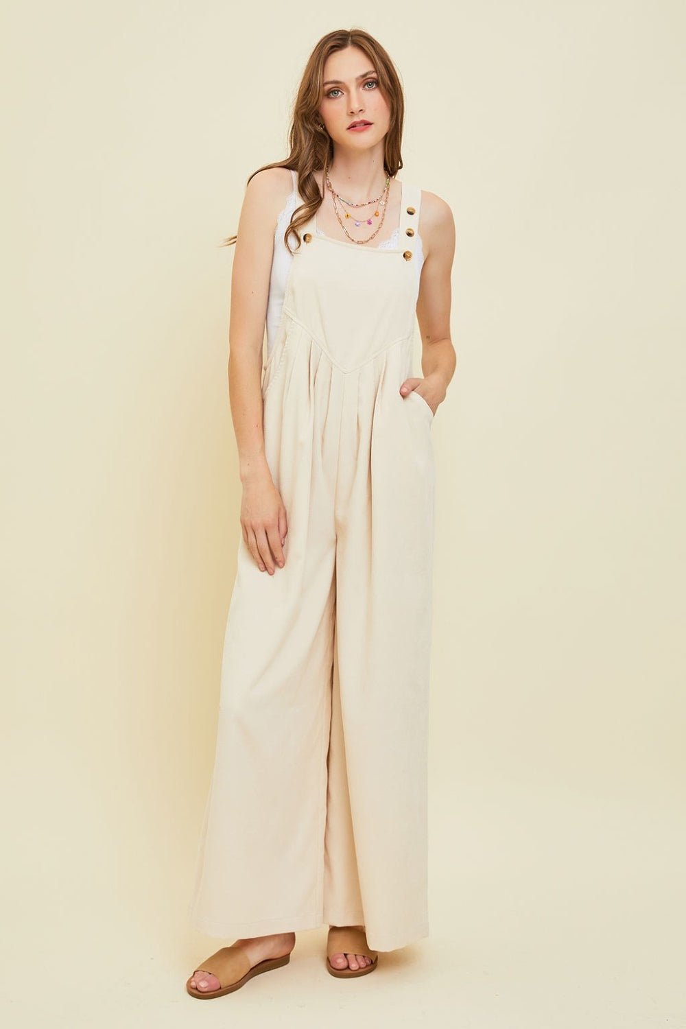 Sleeveless Wide-Leg Corduroy Overalls in VanillaOverallsHEYSON