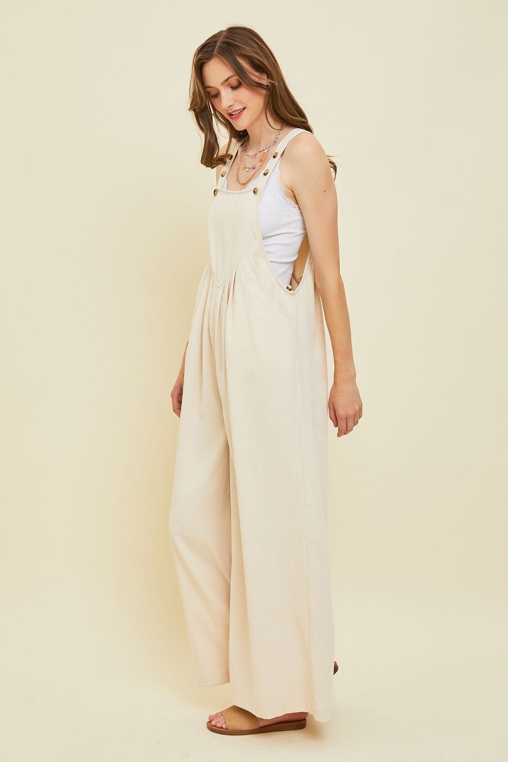 Sleeveless Wide-Leg Corduroy Overalls in VanillaOverallsHEYSON