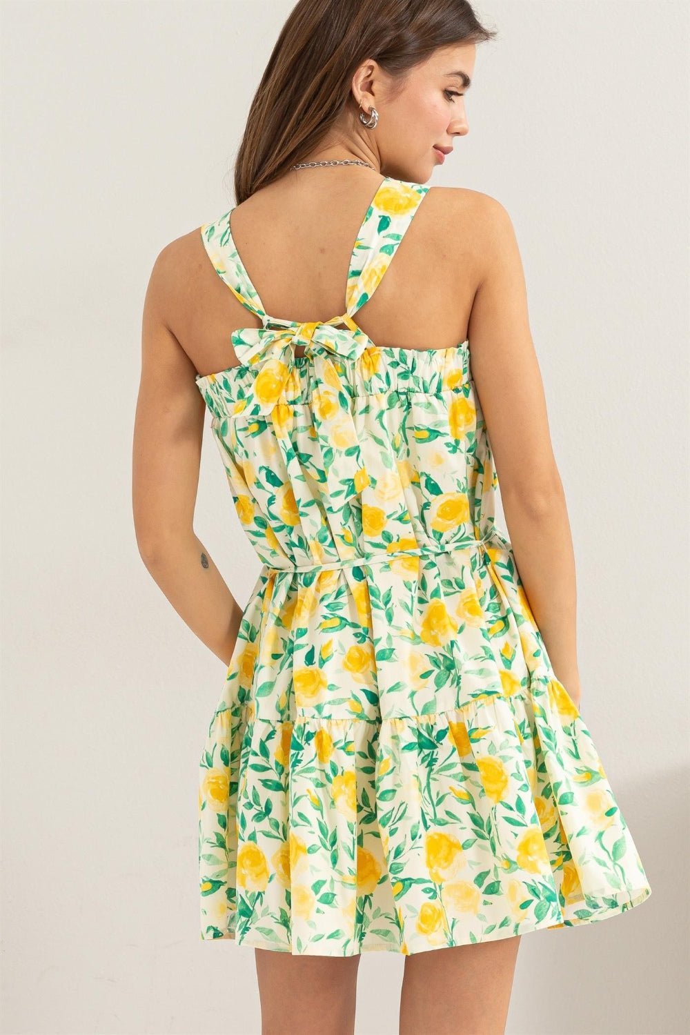 Sleeveless Yellow Floral Mini DressMini DressHYFVE