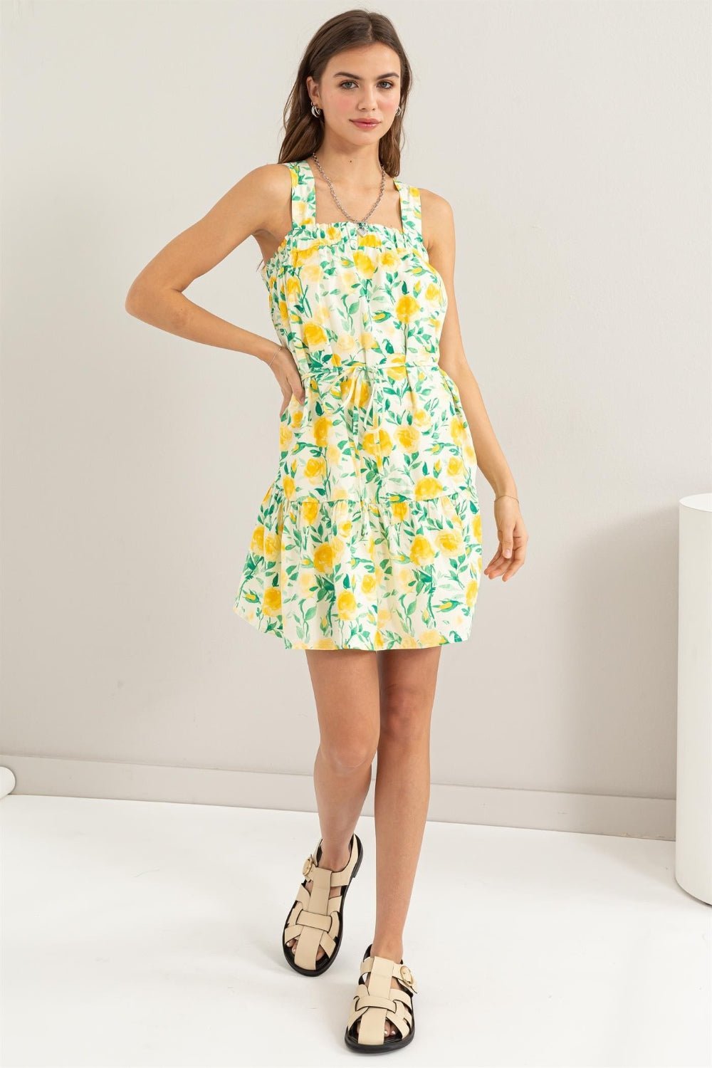 Sleeveless Yellow Floral Mini DressMini DressHYFVE