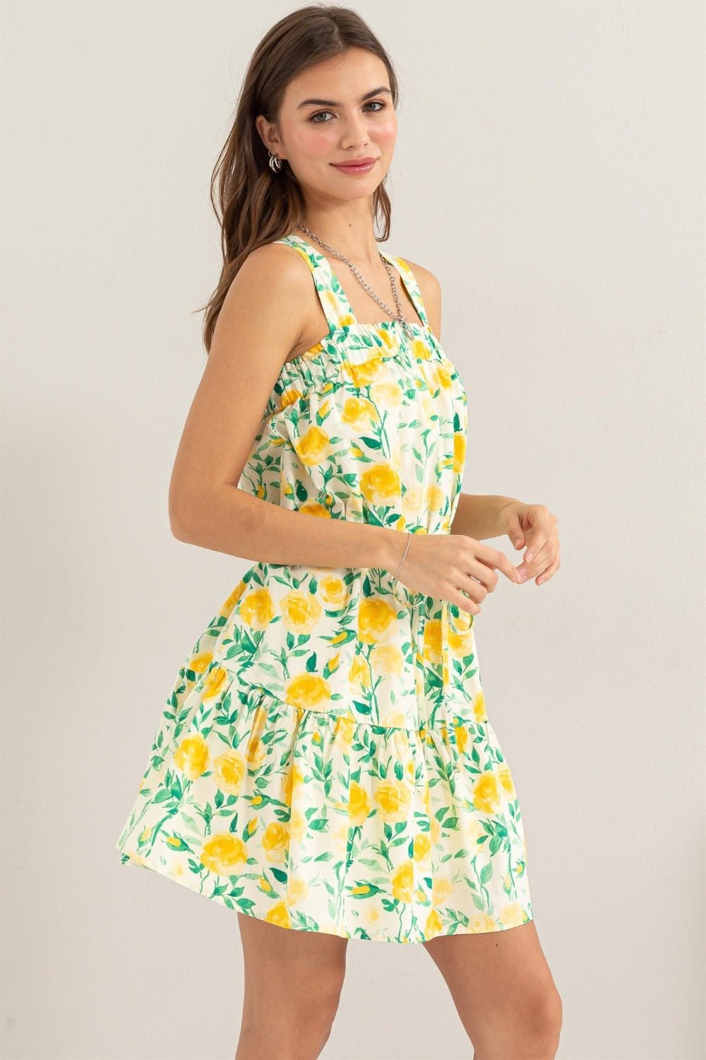 Sleeveless Yellow Floral Mini DressMini DressHYFVE