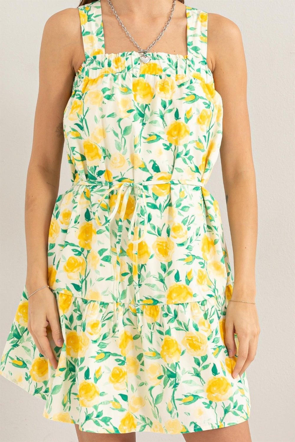 Sleeveless Yellow Floral Mini DressMini DressHYFVE