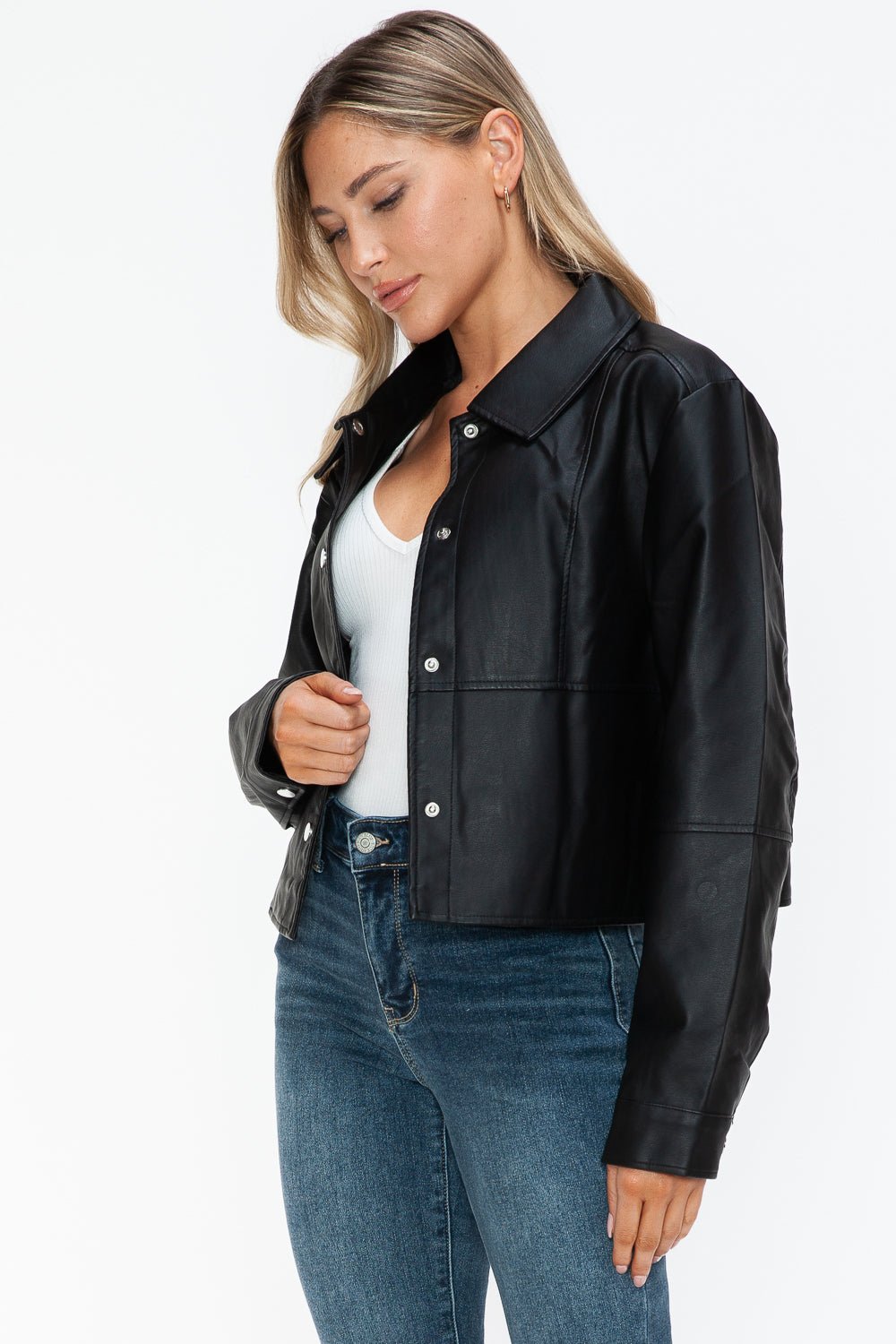 SNOBBISH - Black Snap Down Vegan Leather Jacket