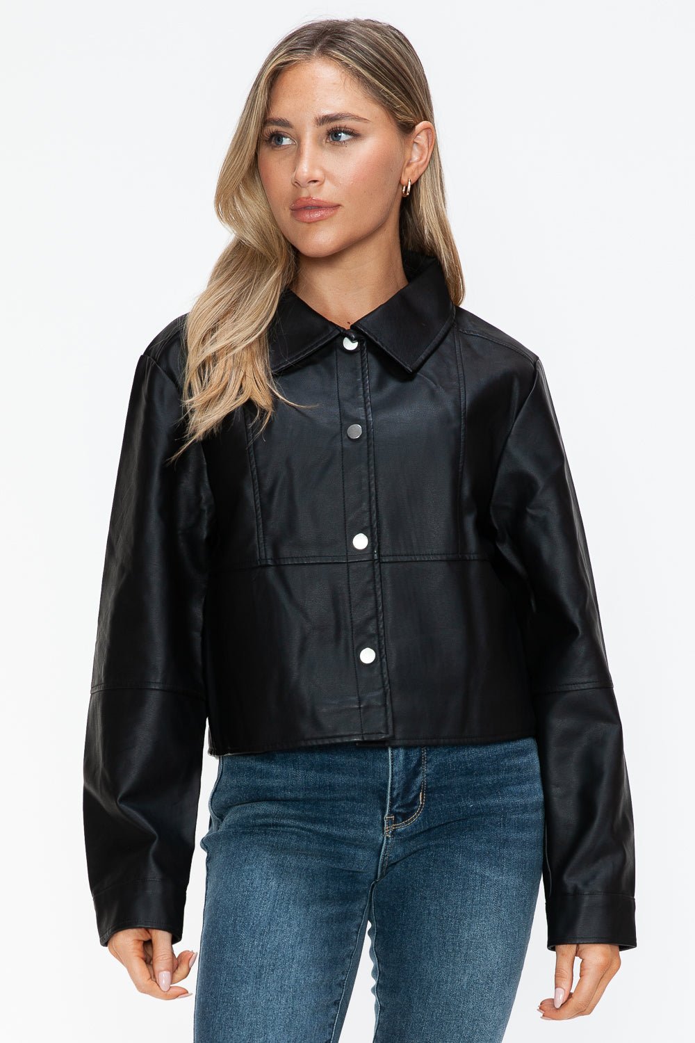 SNOBBISH - Black Snap Down Vegan Leather Jacket