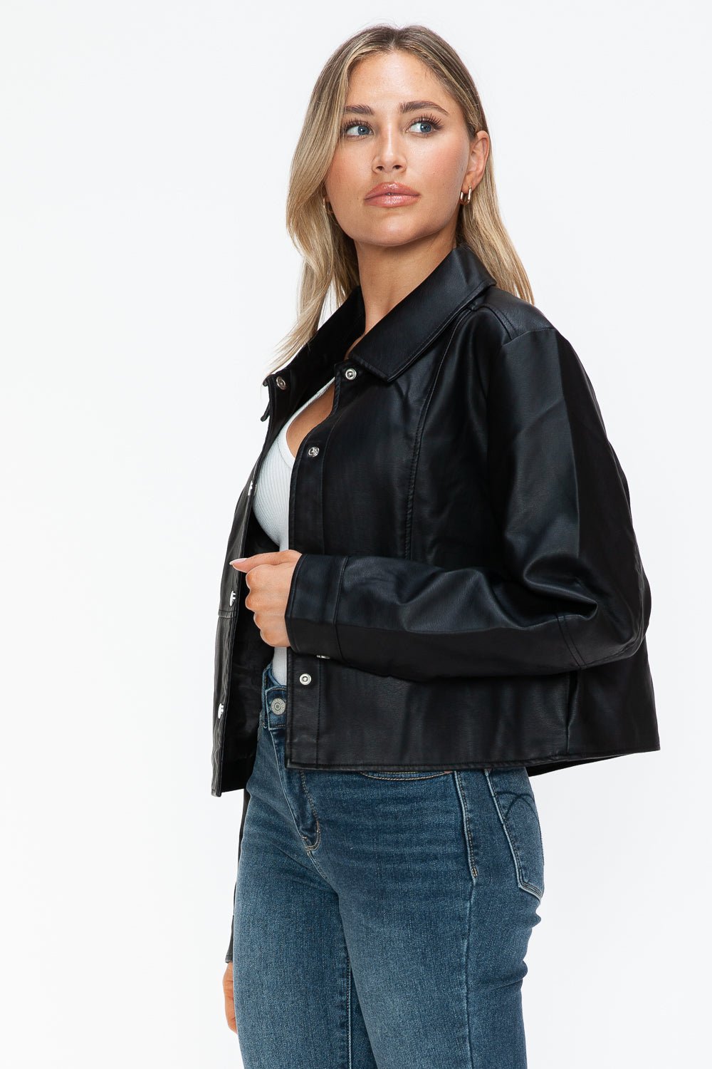 SNOBBISH - Black Snap Down Vegan Leather Jacket