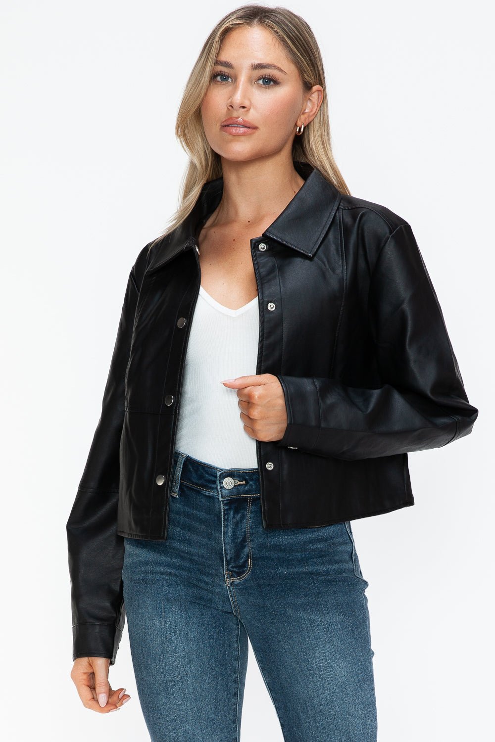 SNOBBISH - Black Snap Down Vegan Leather Jacket