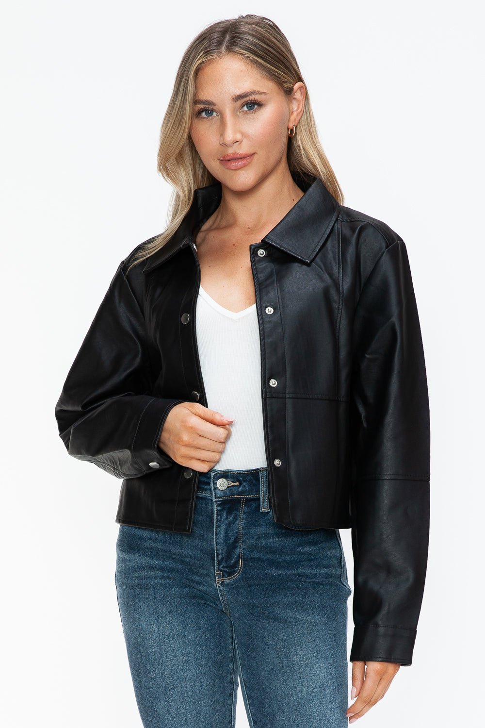 SNOBBISH - Black Snap Down Vegan Leather Jacket