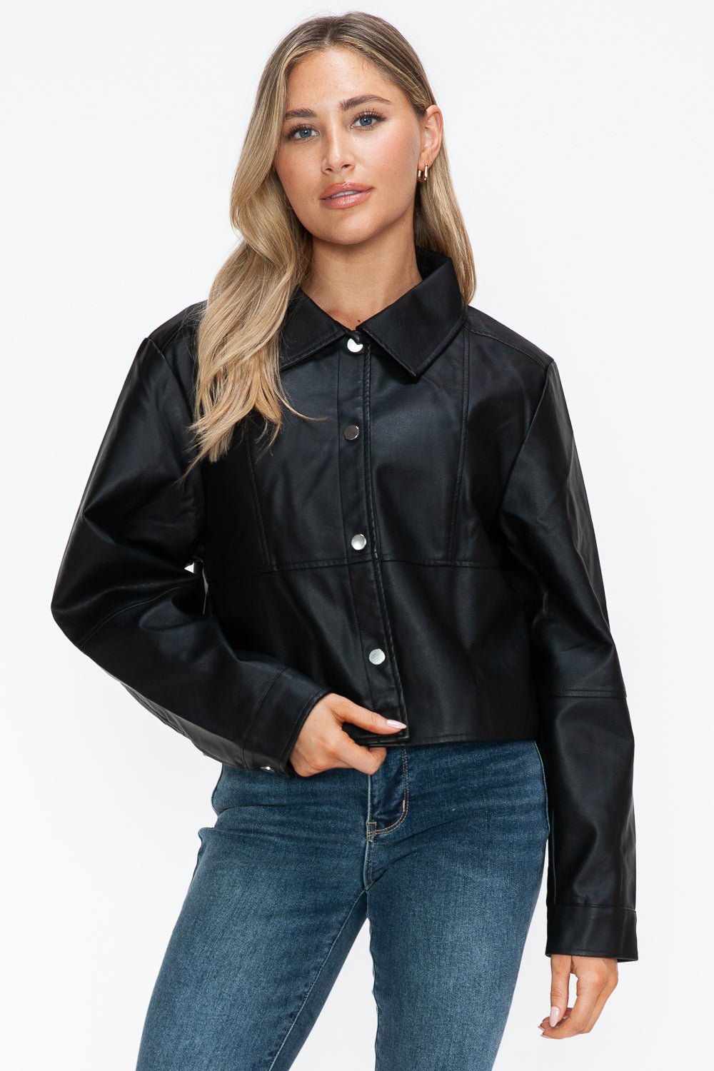 SNOBBISH - Black Snap Down Vegan Leather Jacket