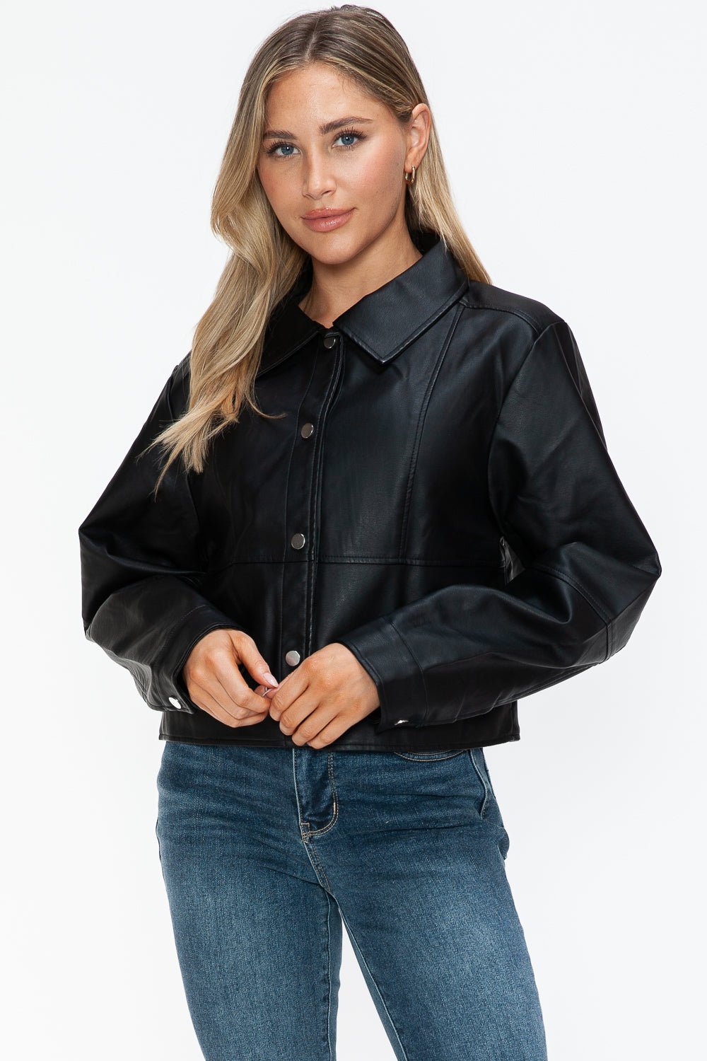 SNOBBISH - Black Snap Down Vegan Leather Jacket