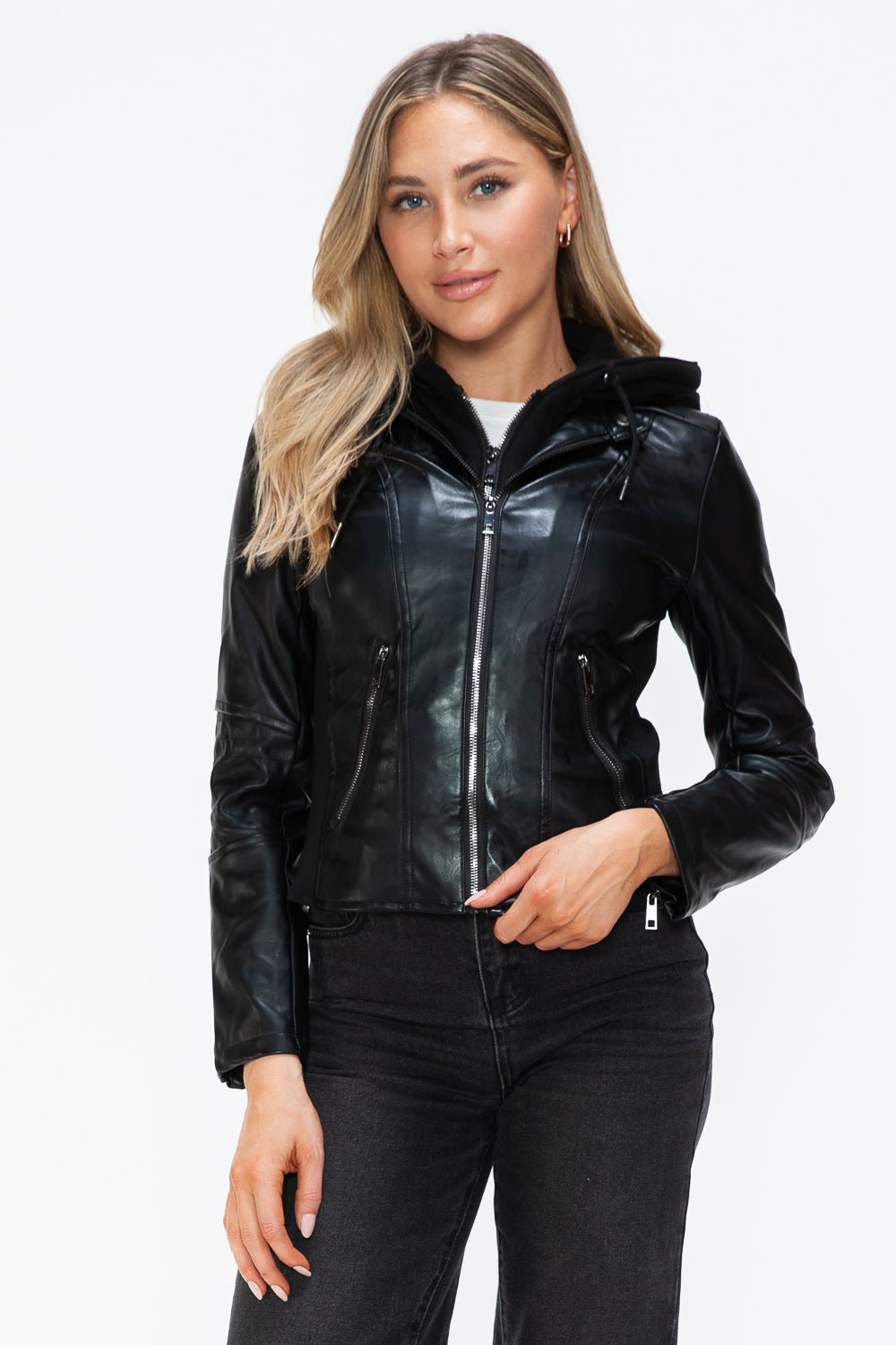 SNOBBISH - Black Vegan Leather Hooded Jacket