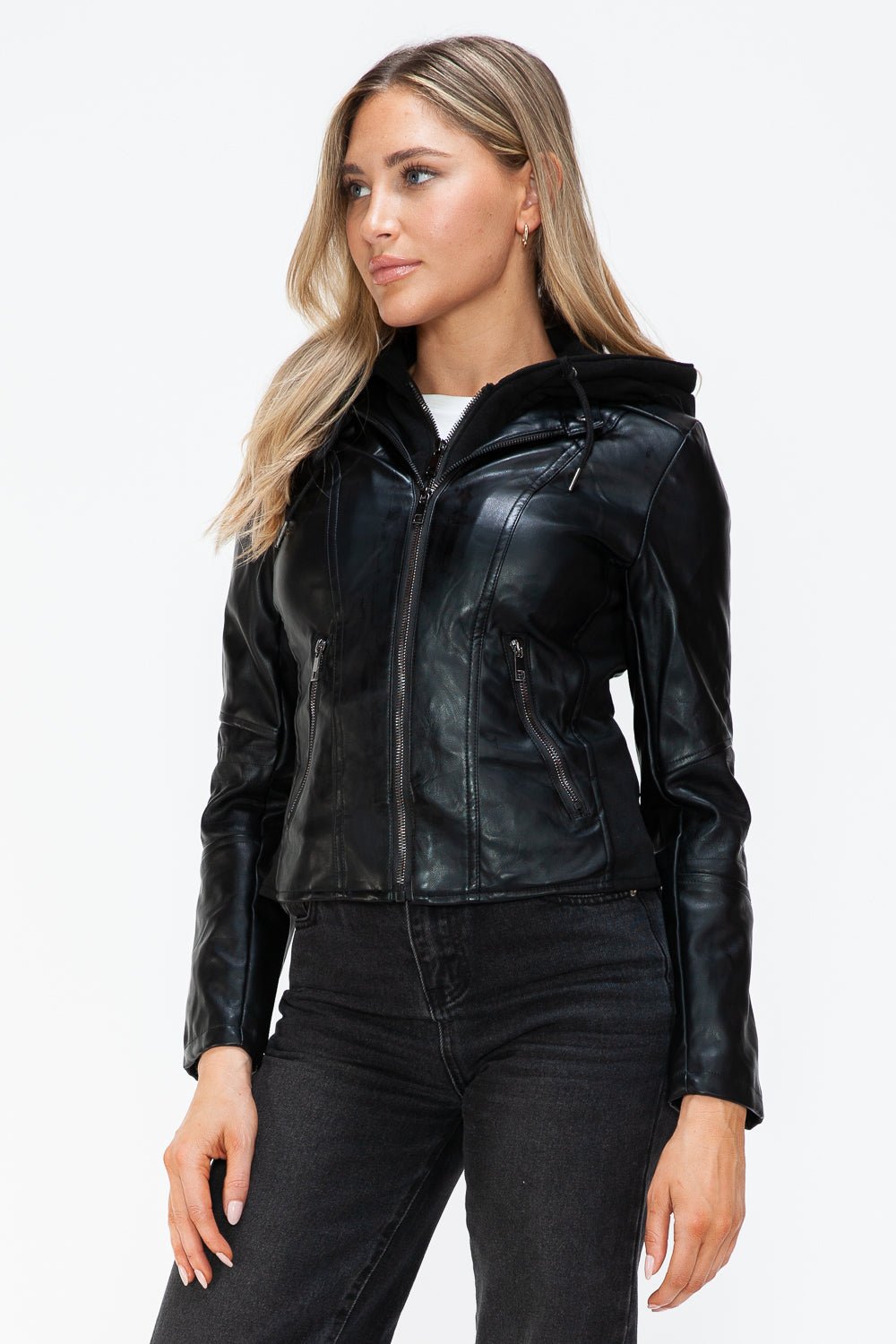 SNOBBISH - Black Vegan Leather Hooded Jacket