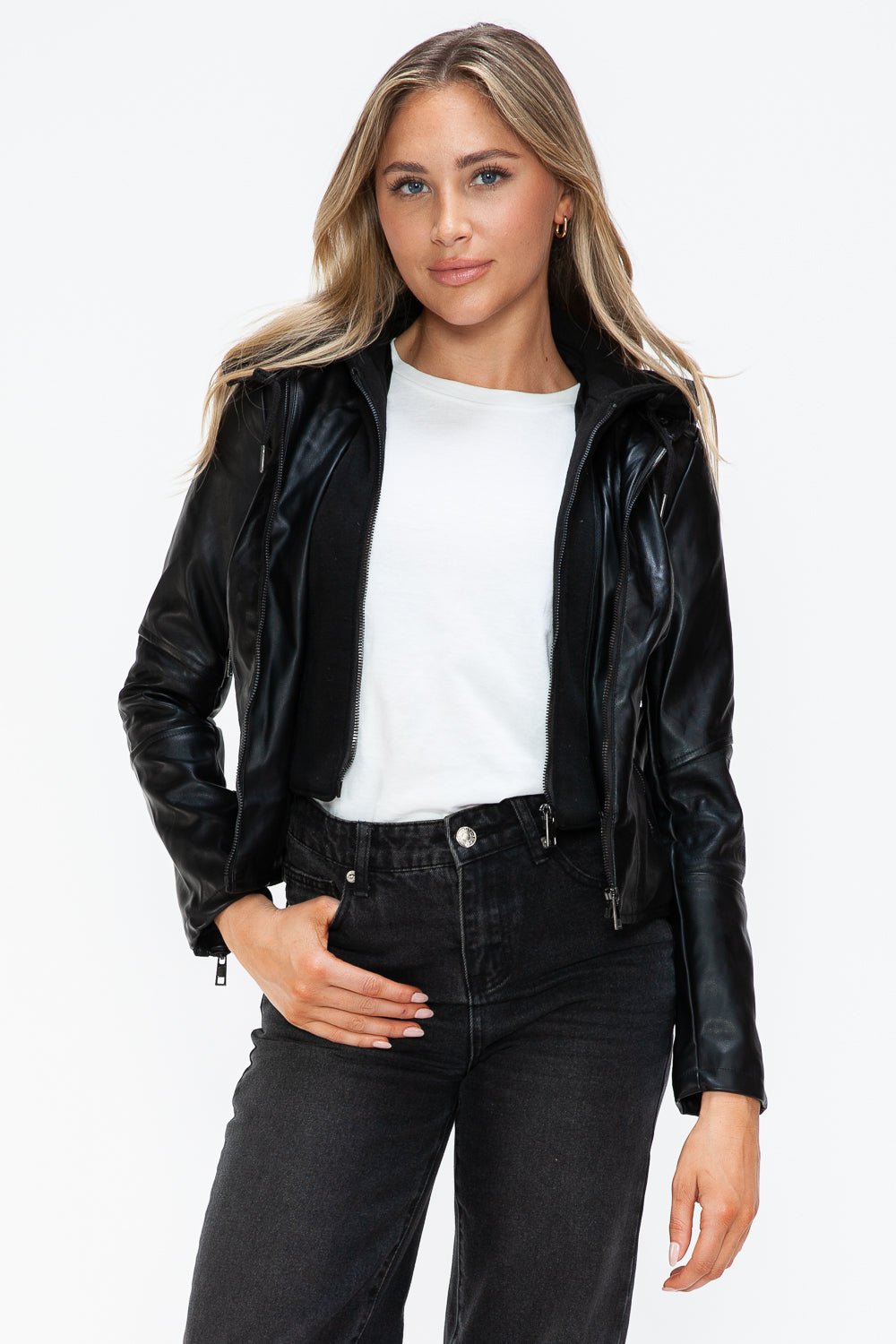 SNOBBISH - Black Vegan Leather Hooded Jacket