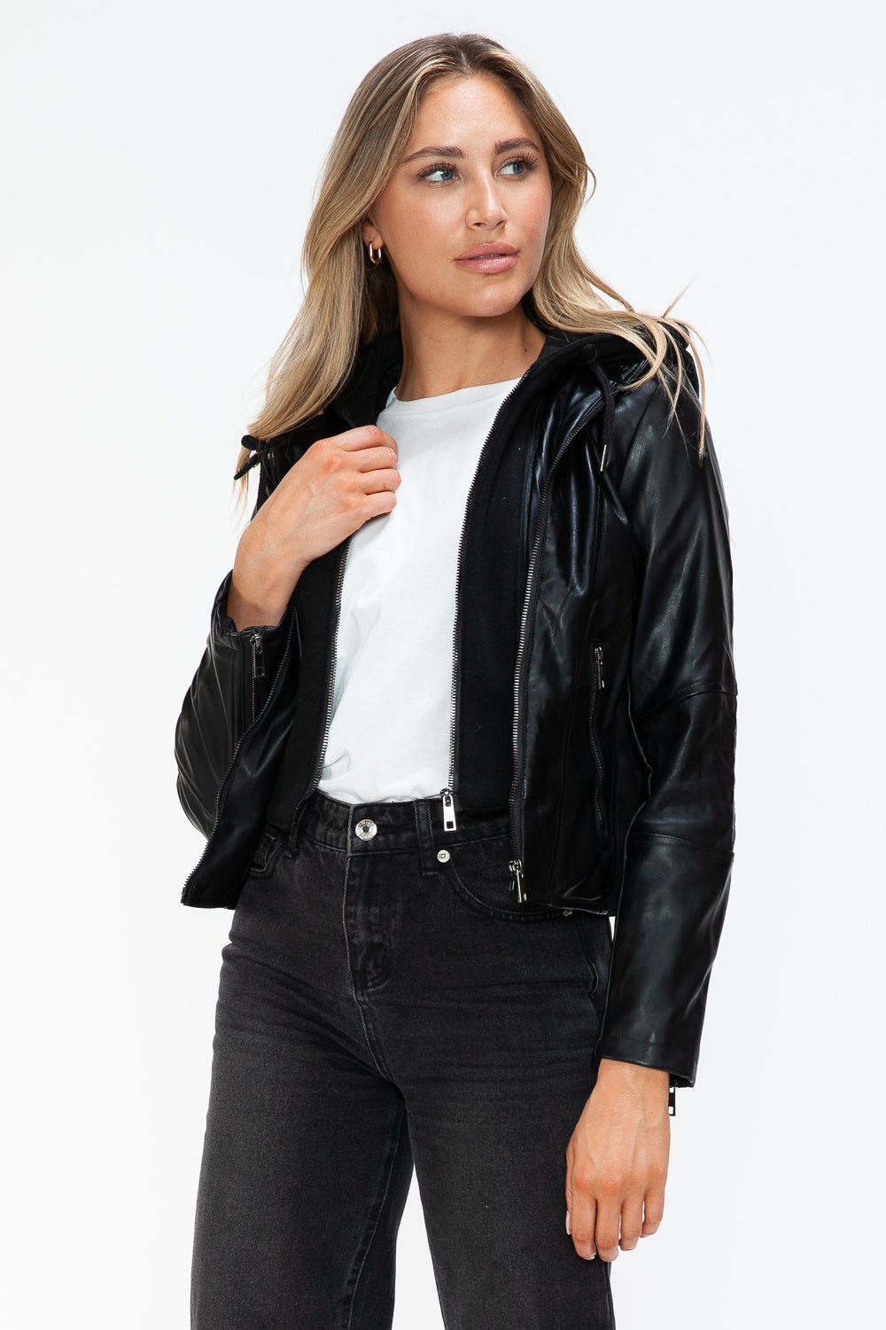 SNOBBISH - Black Vegan Leather Hooded Jacket