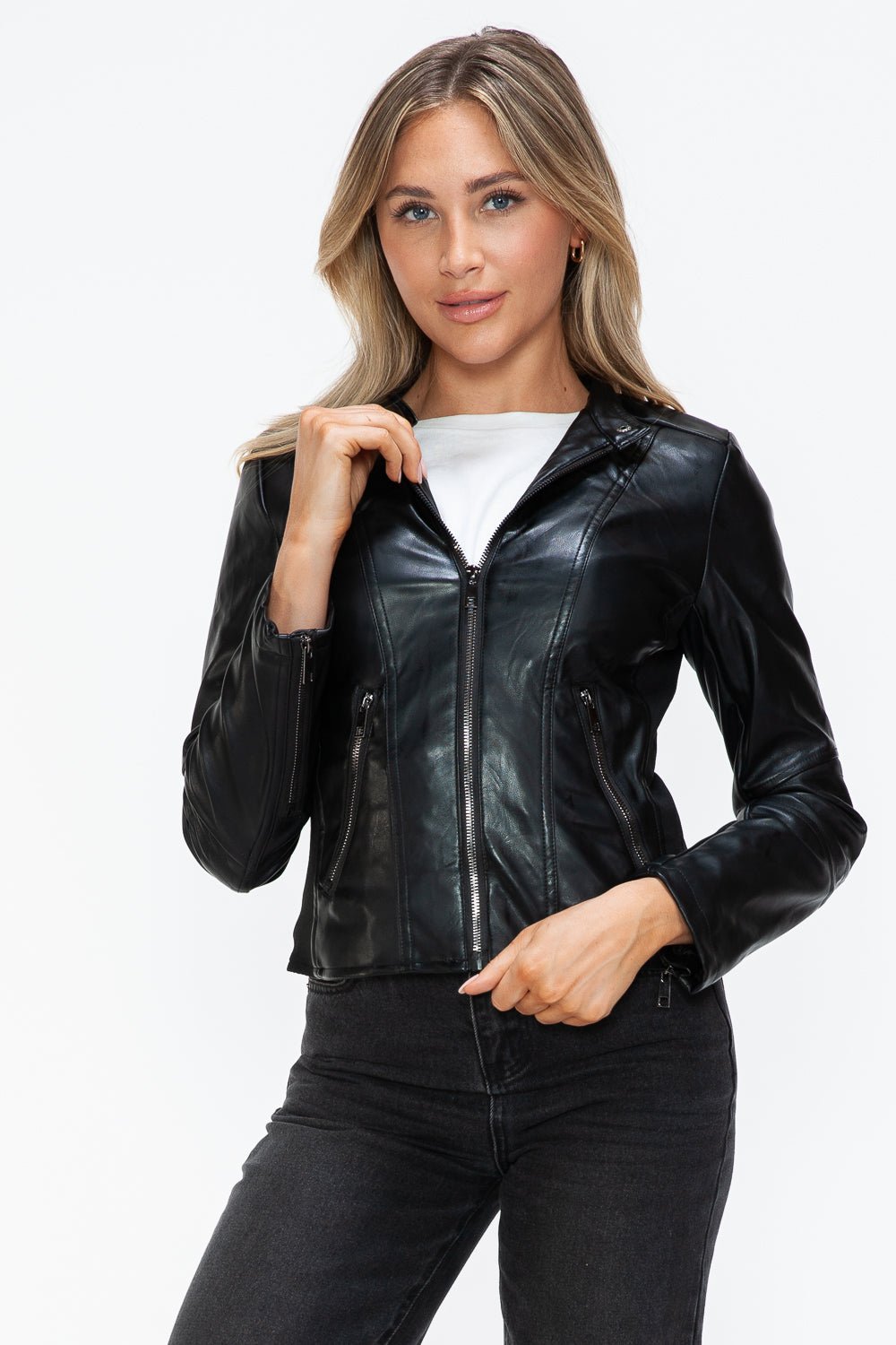 SNOBBISH - Black Vegan Leather Hooded Jacket