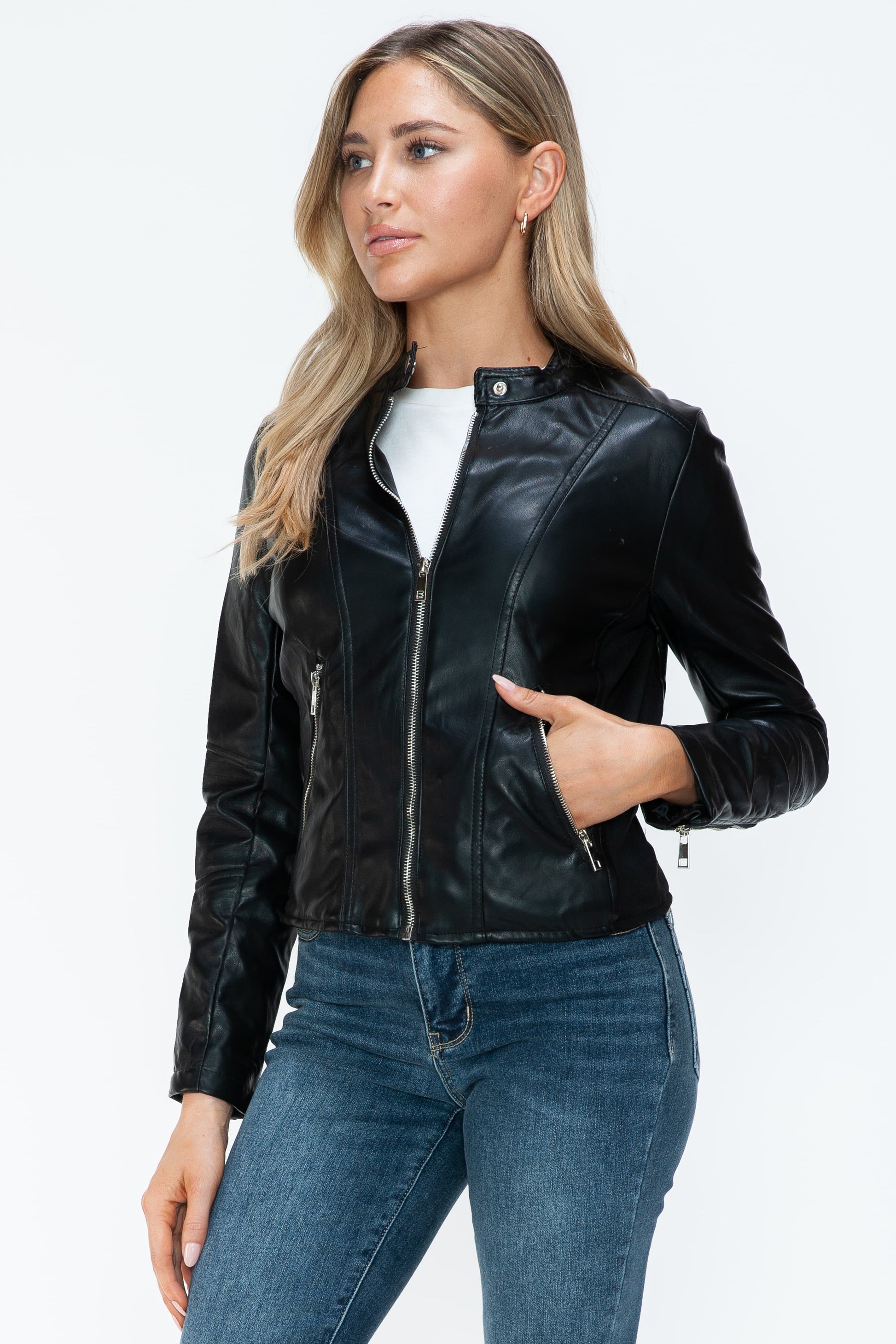 SNOBBISH - Black Vegan Leather Moto Jacket